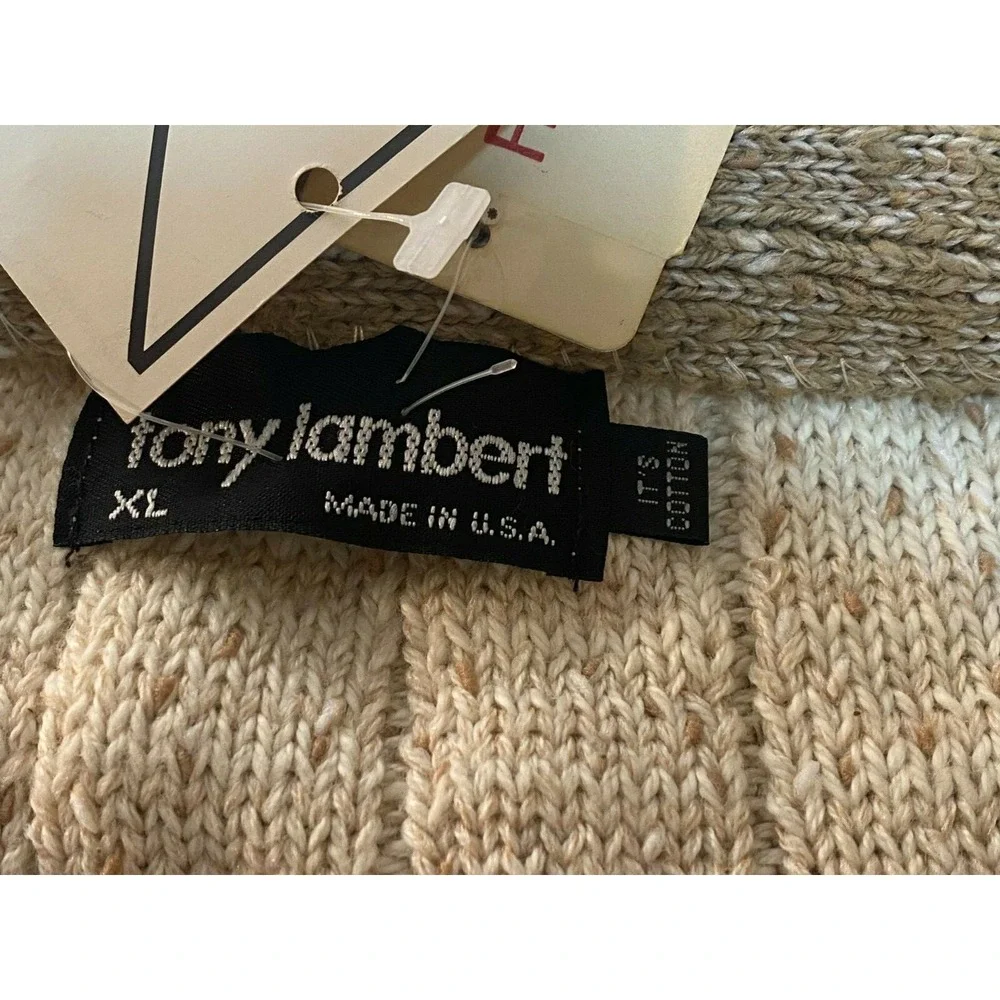 vintage tony lambert design mens sweater cardigan beige cream cotton NWT XL USA